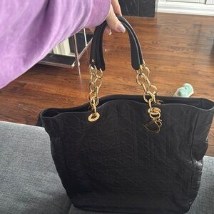 Gorgeous Dior Black lamb skin leather  Quilted Tote Bag with Gold hardware